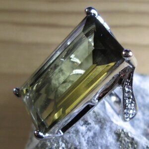 Large Emerald cut Translucent brown CZ Statement ring